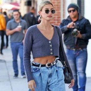 Urban Outfitters Rochelle Fuzzy Cropped Cardigan Gray